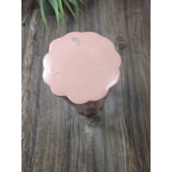 Vintage Pink Vase, Ceramic Bamboo Cylinder, 9-3/8" Tall - Picture 3 of 4